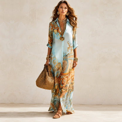 Abito Camicia Boho Azzurro in Chiffon