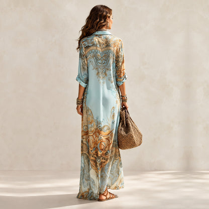 Abito Camicia Boho Azzurro in Chiffon