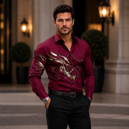 Camicia Uomo Bordeaux con Drago – Elegante, Audace e Moderna