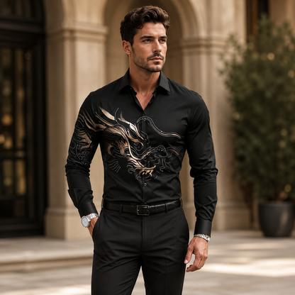 Camicia Uomo Bordeaux con Drago – Elegante, Audace e Moderna